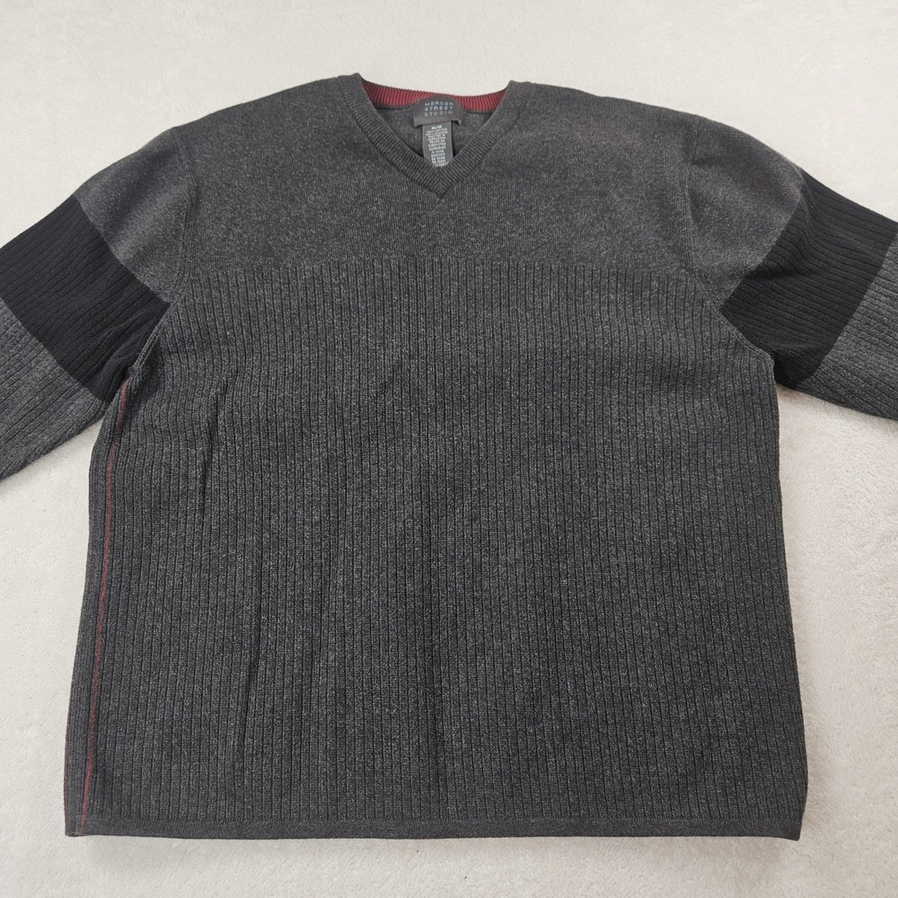 Mercer Street Studio Mens Gray Cotton Ribbed V-Neck Sweater Size Medium 1840